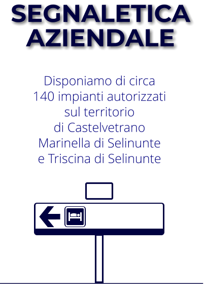 SEGNALETICA  AZIENDALE Disponiamo di circa  140 impianti autorizzati  sul territorio  di Castelvetrano Marinella di Selinunte e Triscina di Selinunte